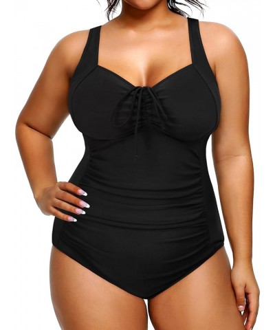 Plus Size One Piece Swimsuit for Women Tummy Control Vintage Bathing Suits Ruched Swimwear Black $21.46 Swimsuits