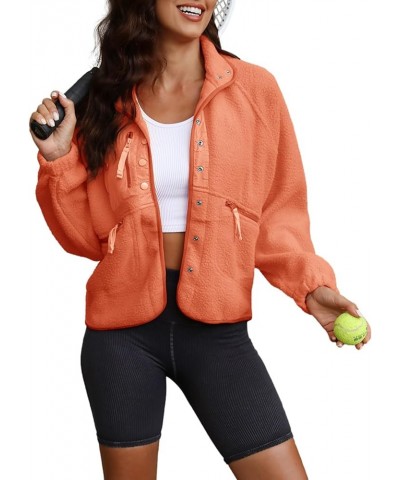 Womens Casual Lapel Long Sleeve Sherpa Jacket Button Down Fuzzy Fleece Coat Winter Y2K Outwear With Pockets 3 Orange $23.46 J...