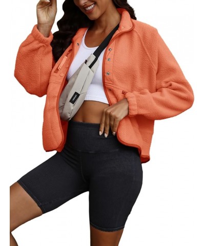 Womens Casual Lapel Long Sleeve Sherpa Jacket Button Down Fuzzy Fleece Coat Winter Y2K Outwear With Pockets 3 Orange $23.46 J...
