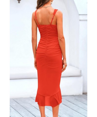 Women Midi Bodycon Dress Summer Sleeveless Irregular Ruffle Hem Cocktail Party Tank Dresses Orange $21.56 Dresses