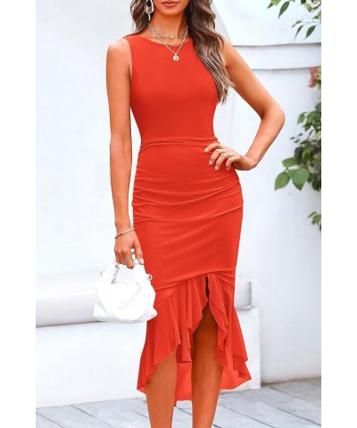 Women Midi Bodycon Dress Summer Sleeveless Irregular Ruffle Hem Cocktail Party Tank Dresses Orange $21.56 Dresses