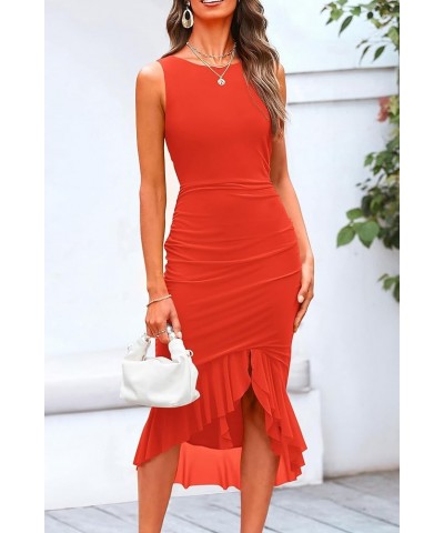 Women Midi Bodycon Dress Summer Sleeveless Irregular Ruffle Hem Cocktail Party Tank Dresses Orange $21.56 Dresses