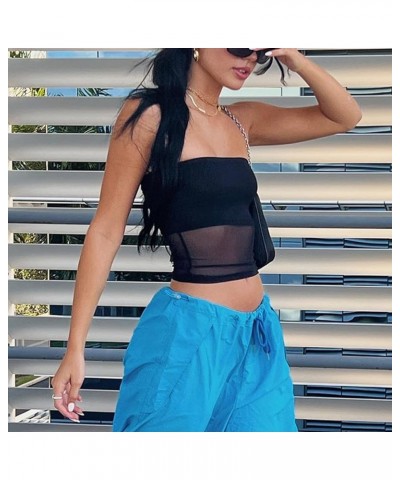 Women Sexy Bandeau Tube Tops Lace See Through Sleeveless Y2K Bustier Mesh Camisole Summer Crop Tops Black $9.84 Tanks