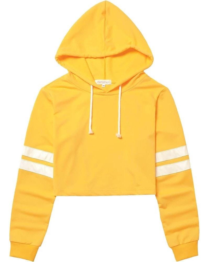 Women Sweatshirt Crop Top Hoodie Long Sleeve Sweatshirts Yellow $18.47 Hoodies & Sweatshirts