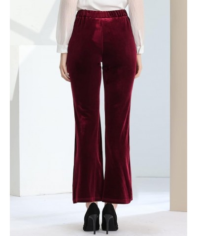 Women's Velvet Pants Botton Decor High Waist Wide Flare Leg Pants Burgundy $26.67 Pants