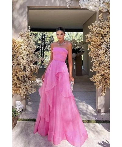 Strapless Prom Dresses Long Lace up Back Tulle Dress Women Formal A-Line Tube Ruffle DR0181 White $47.25 Dresses