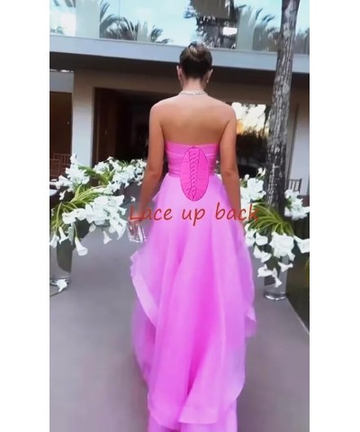 Strapless Prom Dresses Long Lace up Back Tulle Dress Women Formal A-Line Tube Ruffle DR0181 White $47.25 Dresses