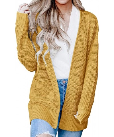 Womens Long Sleeve Waffle Knit Cardigan Open Front Side Slit Sweater Mustard $25.19 Sweaters