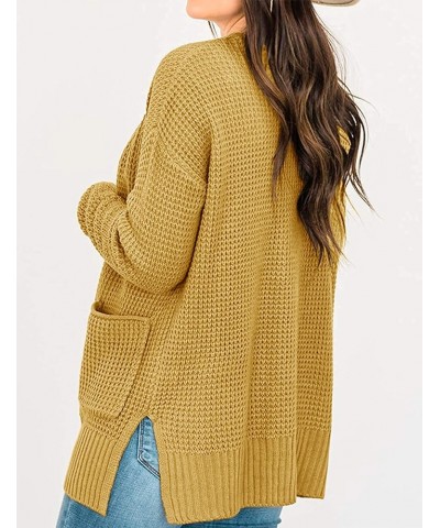 Womens Long Sleeve Waffle Knit Cardigan Open Front Side Slit Sweater Mustard $25.19 Sweaters