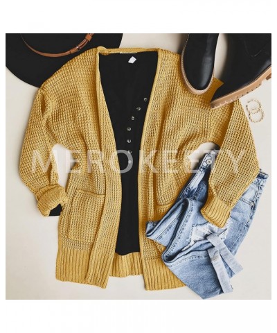 Womens Long Sleeve Waffle Knit Cardigan Open Front Side Slit Sweater Mustard $25.19 Sweaters