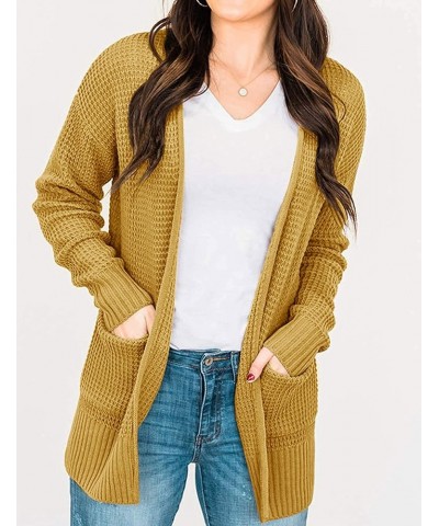 Womens Long Sleeve Waffle Knit Cardigan Open Front Side Slit Sweater Mustard $25.19 Sweaters