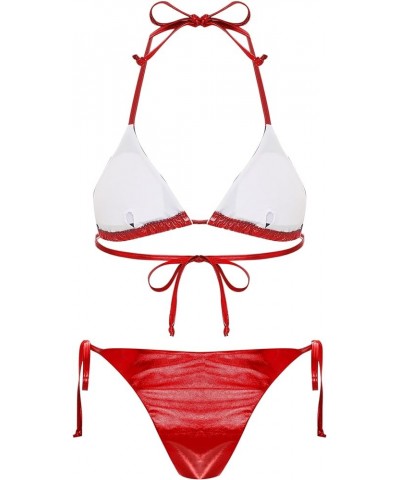 Women's Extreme Liquid Metallic String Bikini 2 Piece Swimsuit Set Halter Bra Top and Panty 2 Red a $4.67 Swimsuits