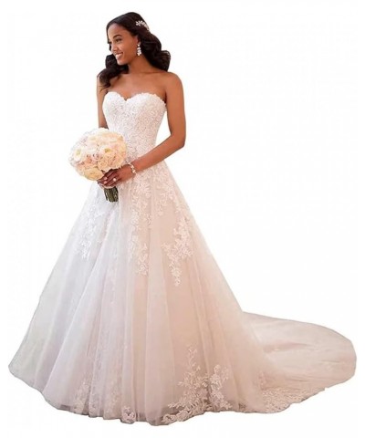 Women’s A-Line Appliques Wedding Dress for Brides Plus Size, Long Sweetheart Lace Bridal Gowns Lace Up Corset Back White $61....