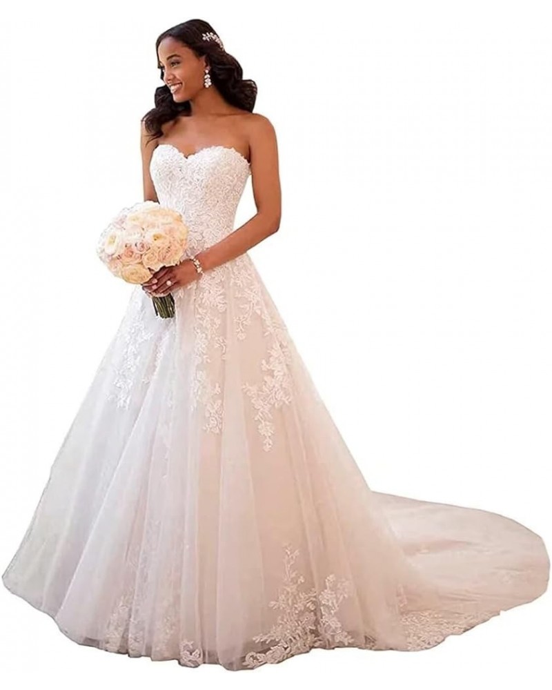 Women’s A-Line Appliques Wedding Dress for Brides Plus Size, Long Sweetheart Lace Bridal Gowns Lace Up Corset Back White $61....