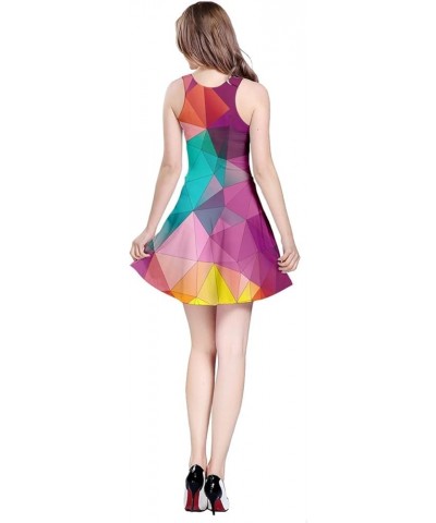 Womens Mini Dress Vector Abstract Geometrical Polygonal Iridescent Gem Pattern Sleeveless Dress, XS-5XL Vintage Vector $18.84...