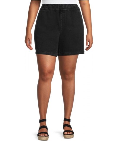 Women's Plus Size 5 Pocket Pull on Denim Shorts Beige $13.25 Shorts