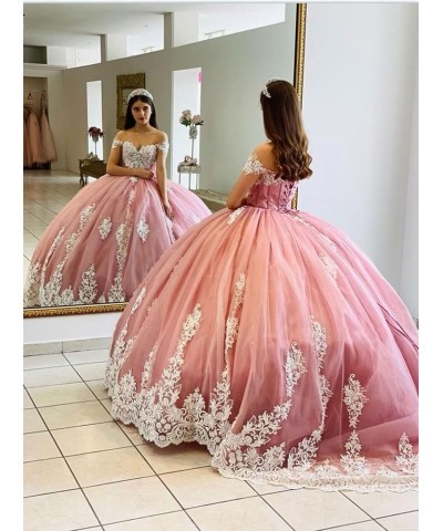 Puffy Off Shoulder Quinceanera Dresses with Cape Ball Gown Tulle Lace Prom Dresses with White Appliques Fuchsia $67.08 Dresses