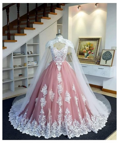 Puffy Off Shoulder Quinceanera Dresses with Cape Ball Gown Tulle Lace Prom Dresses with White Appliques Fuchsia $67.08 Dresses