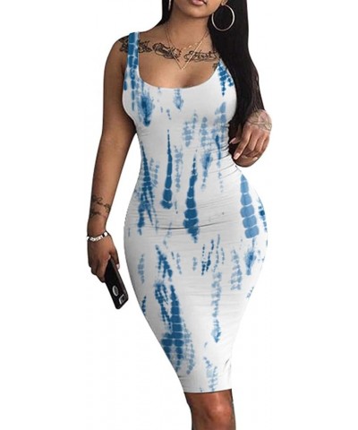 Bodycon Dresses for Women Sexy Tank Tie-dye Sleeveless Club Party Summer Basic Midi Dresses 02-blue $5.87 Dresses