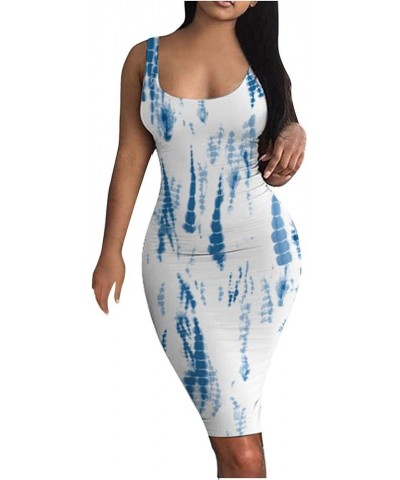 Bodycon Dresses for Women Sexy Tank Tie-dye Sleeveless Club Party Summer Basic Midi Dresses 02-blue $5.87 Dresses