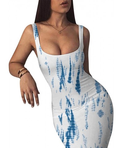 Bodycon Dresses for Women Sexy Tank Tie-dye Sleeveless Club Party Summer Basic Midi Dresses 02-blue $5.87 Dresses