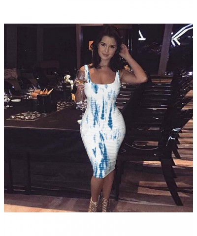 Bodycon Dresses for Women Sexy Tank Tie-dye Sleeveless Club Party Summer Basic Midi Dresses 02-blue $5.87 Dresses