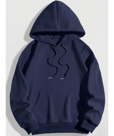 Women Flower Slogan Graphic Drawstring Drop Shoulder Hoodie with Pocket Navy Blue $19.59 Hoodies & Sweatshirts