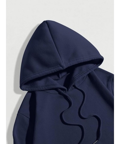 Women Flower Slogan Graphic Drawstring Drop Shoulder Hoodie with Pocket Navy Blue $19.59 Hoodies & Sweatshirts