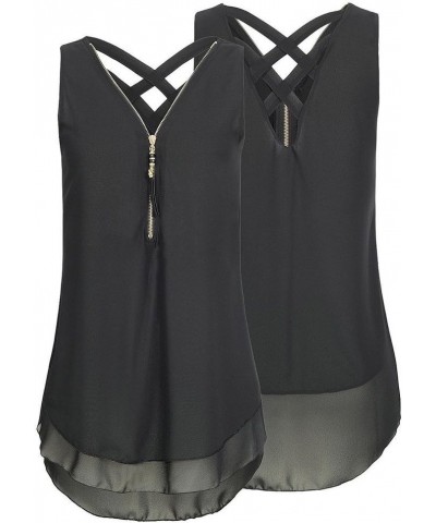 Women Summer Tops Sexy Cutout Flowy Tank Tops Buttons Zipper Loose Casual Dressy Sleeveless Shirts Tunic Tee Blouse Rjdj-a537...