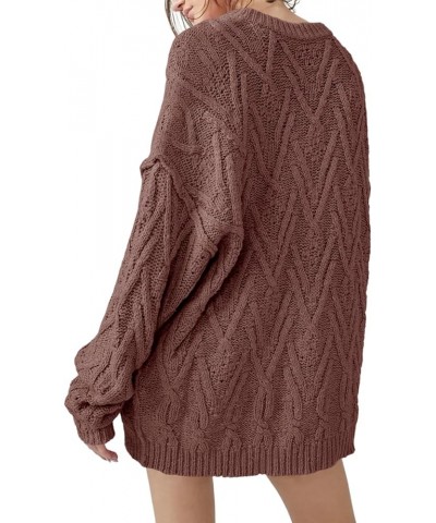 Womens 2023 Fall Sweaters Crewneck Oversized Cable Knit Pullovers Long Sleeve Sweater Casual Jumper Top Brown $19.35 Sweaters