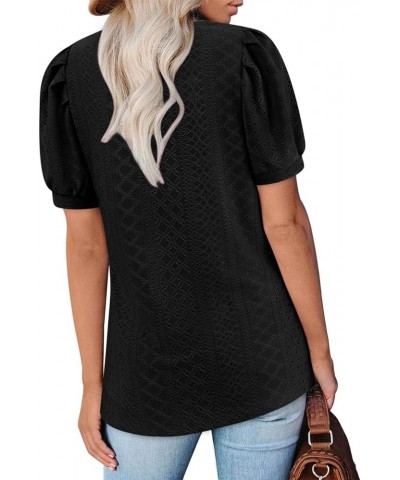 Womens Summer Tops 2024 Square Neck Short Sleeve Tunic Tops Eyelet T-Shirts S-2XL 02-black $15.94 Tops