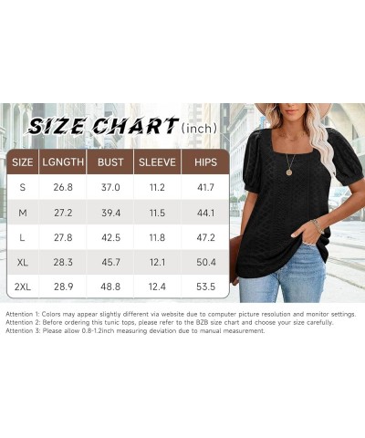 Womens Summer Tops 2024 Square Neck Short Sleeve Tunic Tops Eyelet T-Shirts S-2XL 02-black $15.94 Tops