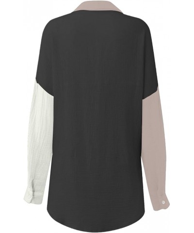 Pure Cotton Splice Contrast Cardigan Loose Lapel Drop Shoulder Sleeve Casual Shirt Womens Fleece Jackets Sweaters Beige $10.3...