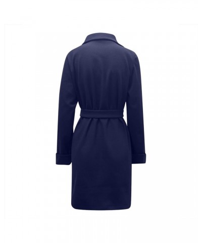 Wool Coat for Women 2024 Trendy Winter Long Overcoat Fashion Belted Jacket Casual Solid Outerwear with Pockets Dark Blue $10....