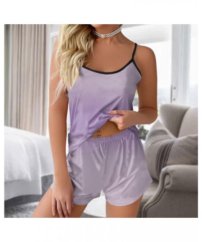 Pajamas Set for Women 2 Piece Gradient Sleeveless Cami Tops&Shorts Sleepwear Lounge Sets S-2X Q06-light Purple $10.25 Sleep &...