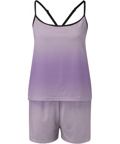 Pajamas Set for Women 2 Piece Gradient Sleeveless Cami Tops&Shorts Sleepwear Lounge Sets S-2X Q06-light Purple $10.25 Sleep &...