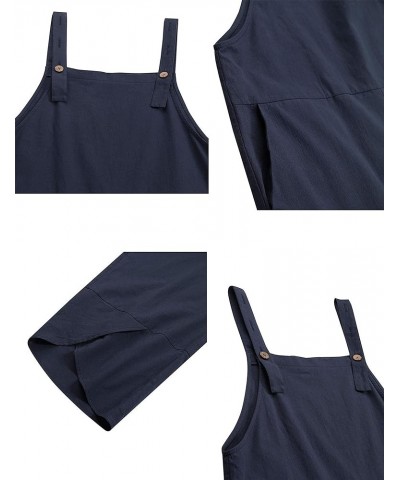 Womens Sleeveless Cotton Linen Adjustable Bib Overalls Baggy Jumpsuits Romper with Pockets Straps Jumpsuit Navy Blue $11.75 O...