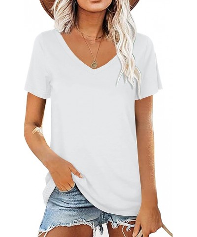Womens Summer Tshirts V Neck Casual Short Sleeve Tunic Tops Tees White $14.18 Tops
