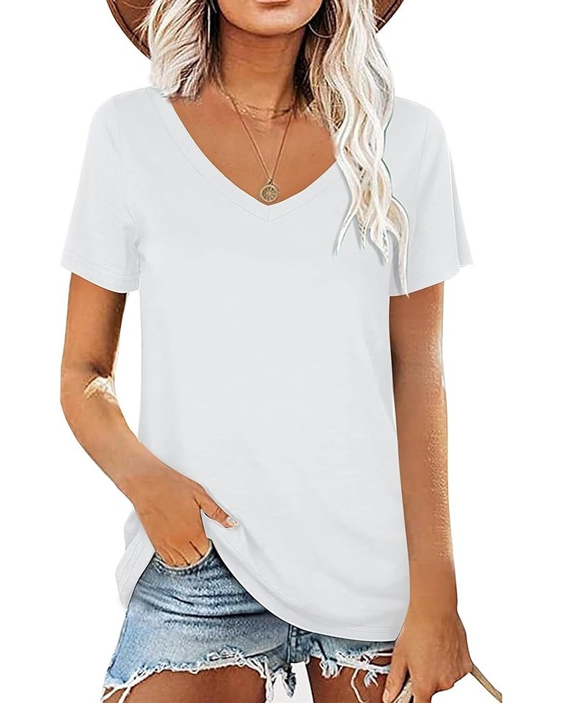 Womens Summer Tshirts V Neck Casual Short Sleeve Tunic Tops Tees White $14.18 Tops