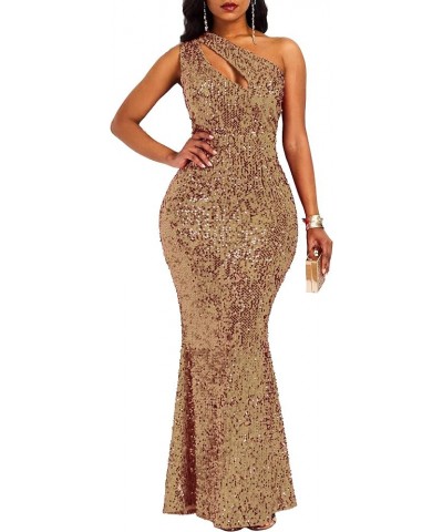 Sequins Fashion Sleeveless Oblique Collar Mermaid Women's Maxi Dress Bodycon Dress Party Dress Camel $29.02 Dresses