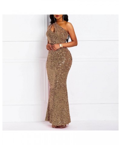 Sequins Fashion Sleeveless Oblique Collar Mermaid Women's Maxi Dress Bodycon Dress Party Dress Camel $29.02 Dresses