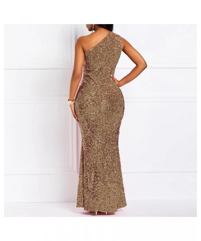 Sequins Fashion Sleeveless Oblique Collar Mermaid Women's Maxi Dress Bodycon Dress Party Dress Camel $29.02 Dresses