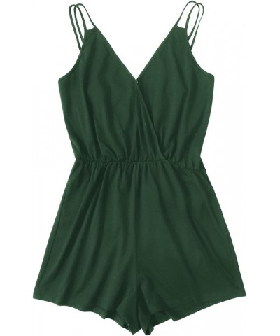 Women's Plus Size Cami Romper Wrap V Neck Spaghetti Straps Casual Short Jumpsuit Dark Green $15.05 Rompers