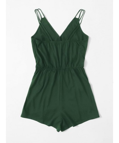 Women's Plus Size Cami Romper Wrap V Neck Spaghetti Straps Casual Short Jumpsuit Dark Green $15.05 Rompers