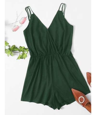 Women's Plus Size Cami Romper Wrap V Neck Spaghetti Straps Casual Short Jumpsuit Dark Green $15.05 Rompers