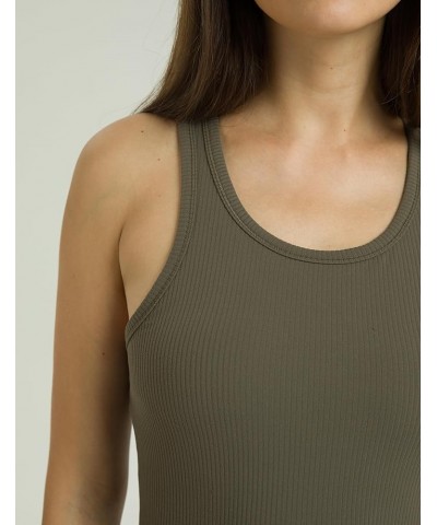 Women's Dreamlux Ribbed Racerback Workout Tank Tops with Built-in Shelf Bra Padded Yoga Camisole Olive $21.06 Activewear