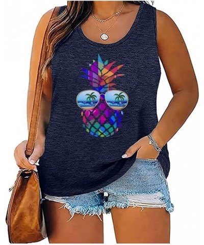 Women's Plus Size Summer Pineapple Sunglasses Tank Tops Hawaiian Graphic Printed Tees Sleeveless Vacation T Shirt Blouse Top ...