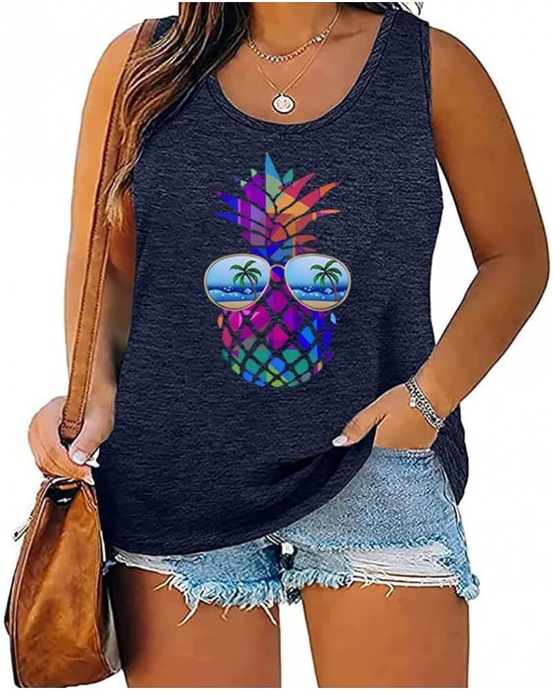 Women's Plus Size Summer Pineapple Sunglasses Tank Tops Hawaiian Graphic Printed Tees Sleeveless Vacation T Shirt Blouse Top ...