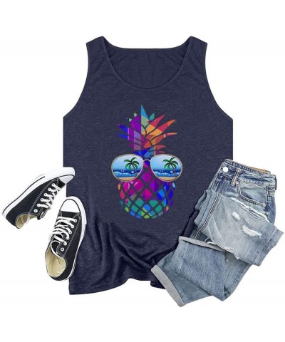 Women's Plus Size Summer Pineapple Sunglasses Tank Tops Hawaiian Graphic Printed Tees Sleeveless Vacation T Shirt Blouse Top ...