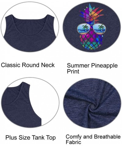 Women's Plus Size Summer Pineapple Sunglasses Tank Tops Hawaiian Graphic Printed Tees Sleeveless Vacation T Shirt Blouse Top ...